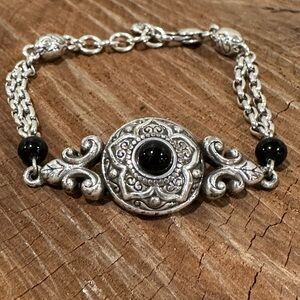Brighton Silver-Tone Filigree Bracelet with Black Accents